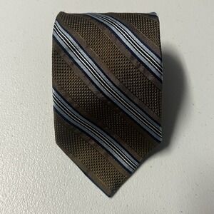 Faconnable Silk Tie Brown Blue Striped Textured Made in Italy